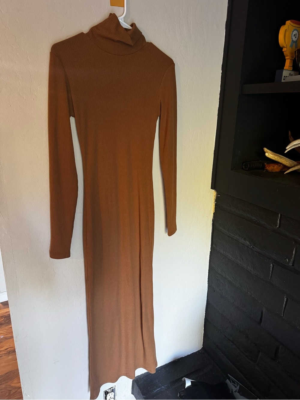 Chaser Ribbed Turtleneck Maxi Dress in Rust Brown